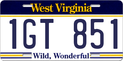 WV license plate 1GT851