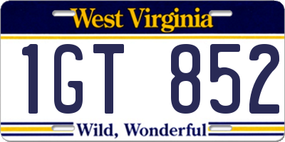 WV license plate 1GT852