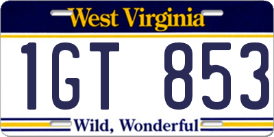 WV license plate 1GT853