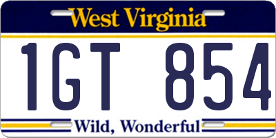 WV license plate 1GT854