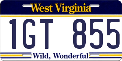 WV license plate 1GT855