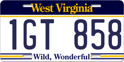WV license plate 1GT858
