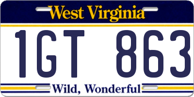 WV license plate 1GT863