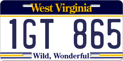 WV license plate 1GT865
