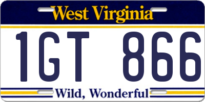 WV license plate 1GT866