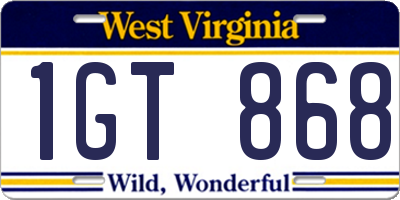 WV license plate 1GT868