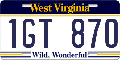 WV license plate 1GT870