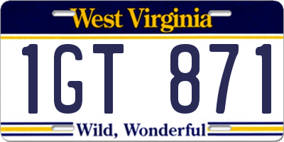WV license plate 1GT871