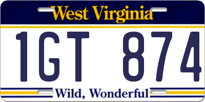 WV license plate 1GT874