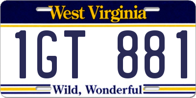 WV license plate 1GT881