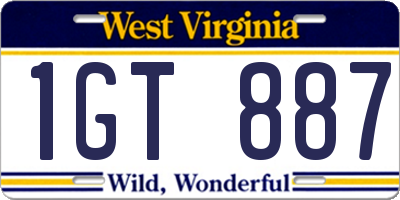 WV license plate 1GT887