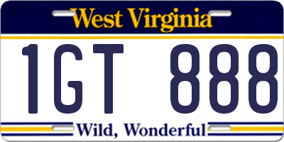 WV license plate 1GT888