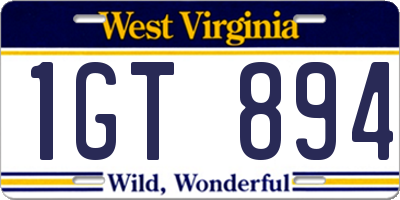WV license plate 1GT894