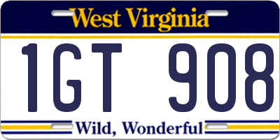 WV license plate 1GT908
