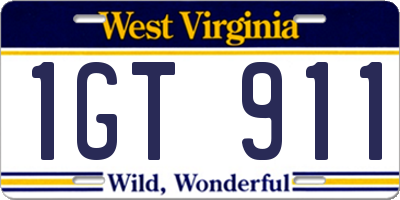 WV license plate 1GT911