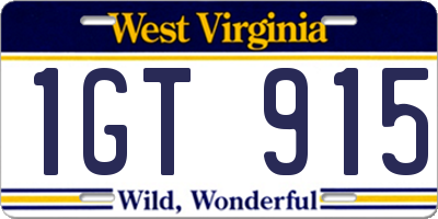 WV license plate 1GT915