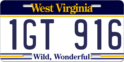 WV license plate 1GT916
