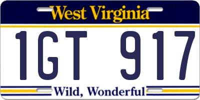 WV license plate 1GT917