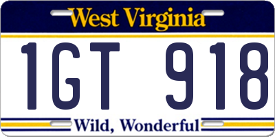 WV license plate 1GT918