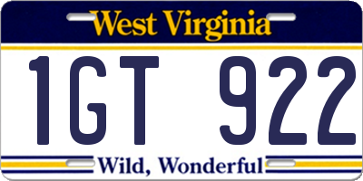 WV license plate 1GT922