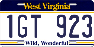 WV license plate 1GT923