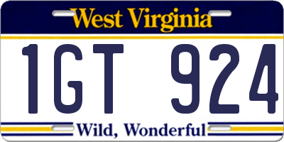 WV license plate 1GT924