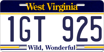 WV license plate 1GT925
