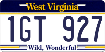 WV license plate 1GT927
