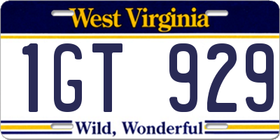 WV license plate 1GT929