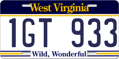 WV license plate 1GT933