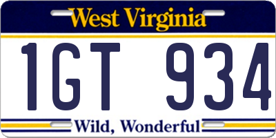 WV license plate 1GT934