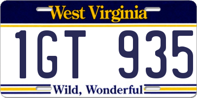 WV license plate 1GT935
