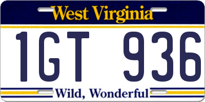 WV license plate 1GT936