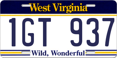 WV license plate 1GT937