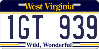 WV license plate 1GT939