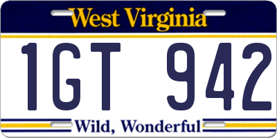 WV license plate 1GT942