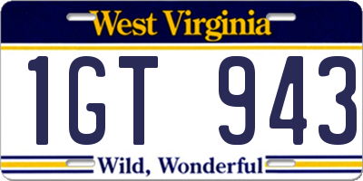 WV license plate 1GT943