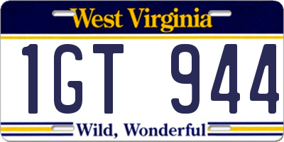 WV license plate 1GT944