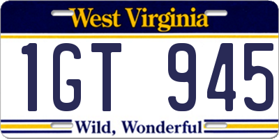 WV license plate 1GT945