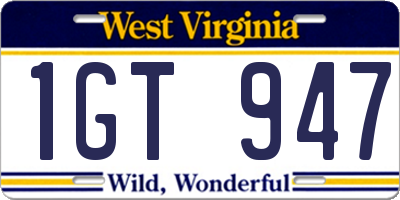 WV license plate 1GT947