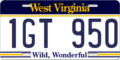 WV license plate 1GT950