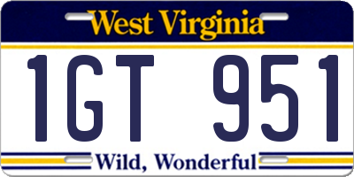 WV license plate 1GT951