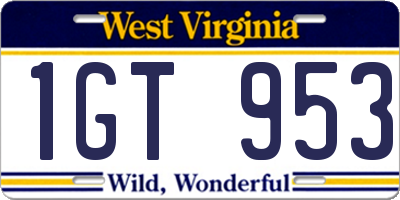 WV license plate 1GT953