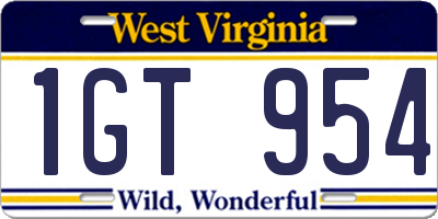 WV license plate 1GT954