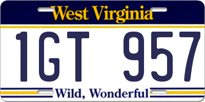 WV license plate 1GT957