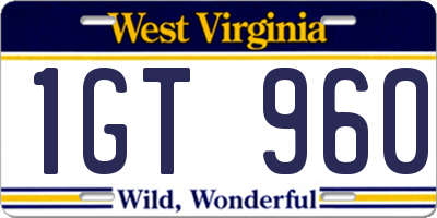 WV license plate 1GT960