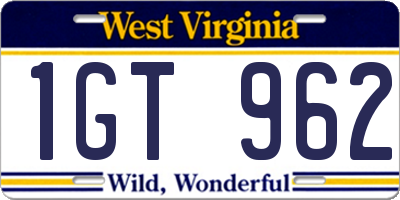WV license plate 1GT962