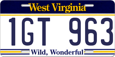 WV license plate 1GT963