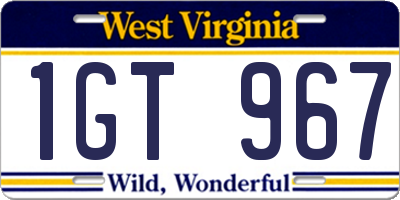 WV license plate 1GT967