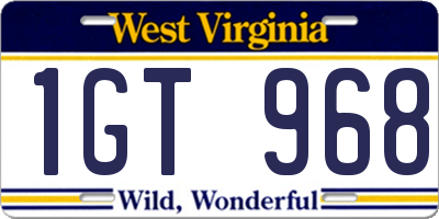 WV license plate 1GT968